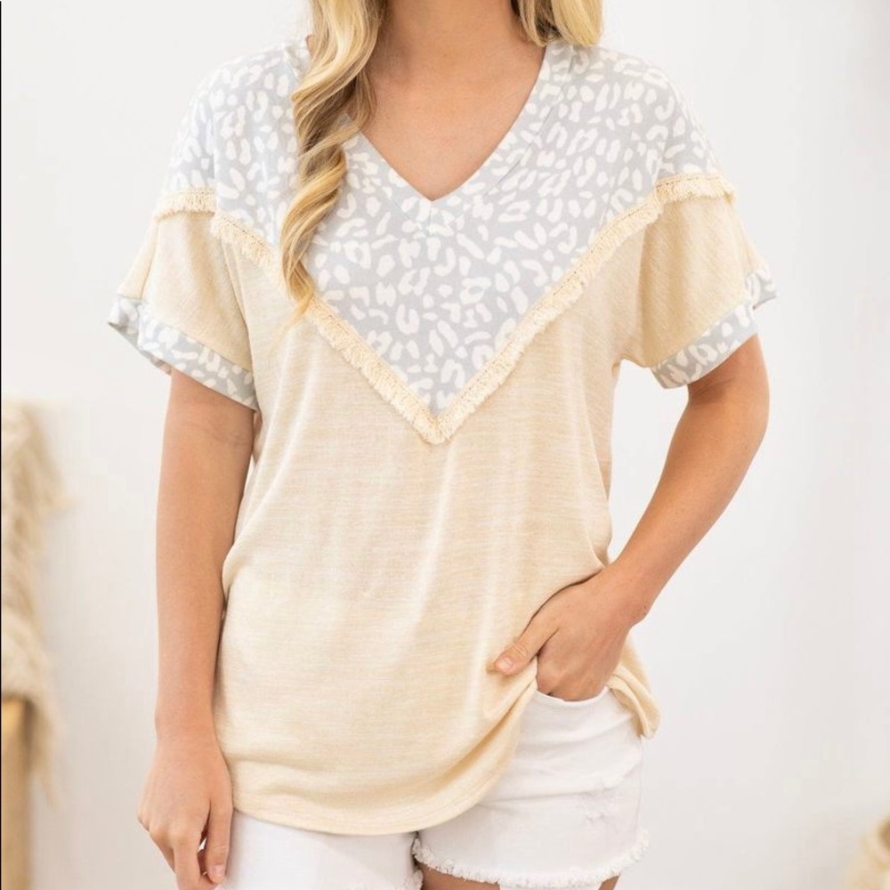 Fringe Vanilla Leopard Blouse